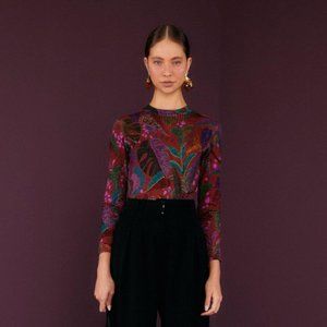 FARM RIO Dotted Forest Stretch Cotton Bodysuit In Dotted Forest Red